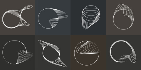 Abstract visual harmony of circles and curved lines , perfect for digital branding. Linear circular art with balanced curves ideal for posters, packaging and web design. Vector rotational shapes set.