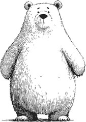 Naklejka premium Bear standing upright, sketch hand drawn style, simple black and white line art. Vector illustration
