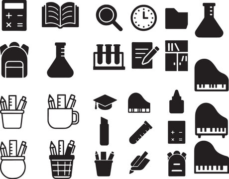 set of vector icons of study tools and study materials