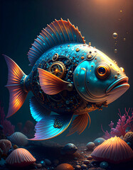 A fish with a clock on its head