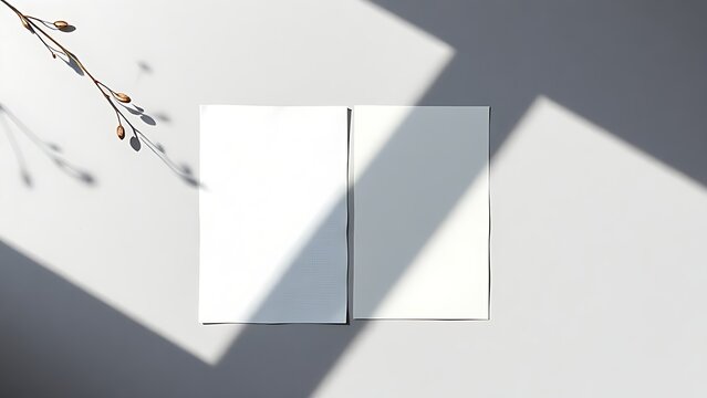 Minimalist textured papers with delicate plant shadows, creating a clean and aesthetically pleasing composition.