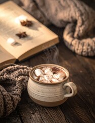 A mug of hot chocolate with marshmallows on top