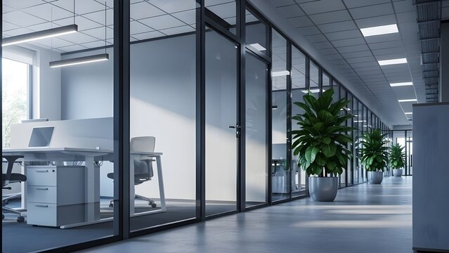Bonita oficina moderna con un hermoso y largo corredor de oficina con conceptos e ideas de fondo desenfocado para presentaciones de negocios, fondos de pantalla e ideas de fondo para empresas y comerc