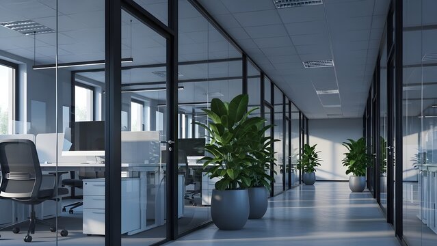 Bonita oficina moderna con un hermoso y largo corredor de oficina con conceptos e ideas de fondo desenfocado para presentaciones de negocios, fondos de pantalla e ideas de fondo para empresas y comerc