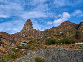 Winding road and houses in Afur mountain village