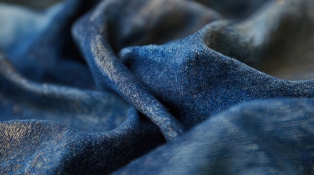 A piece of deep blue fabric with varying shades from dark navy to lighter indigo, soft texture, slightly wrinkled,