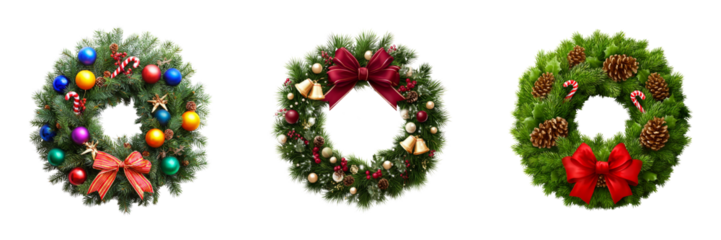 Festive christmas wreaths transparent background seasonal decorations holiday spirit indoor view