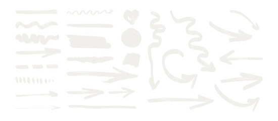 A collection of arrows and other shapes are drawn in a variety of styles. Scene is playful and whimsical, with the shapes appearing to be more like abstract art than traditional arrows