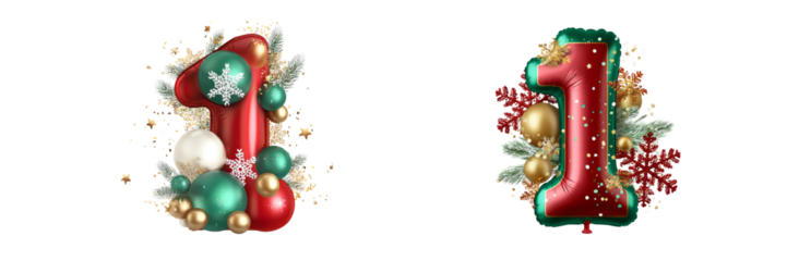 Festive number one decoration transparent background holiday theme colorful elements