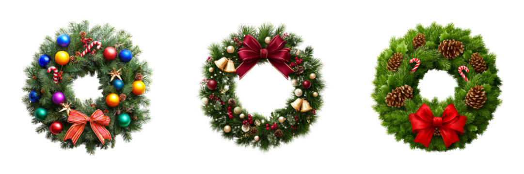 Festive christmas wreaths transparent background seasonal decorations holiday spirit indoor view