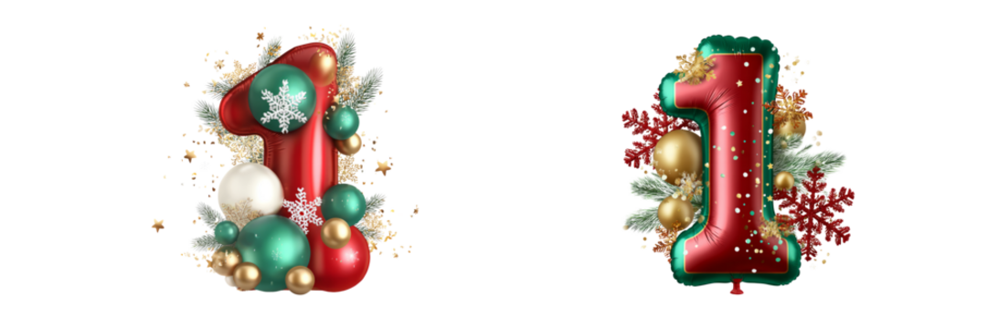 Festive number one decoration transparent background holiday theme colorful elements