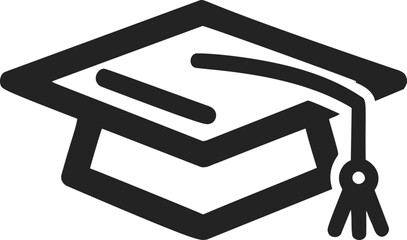 Graduation cap sketch hand drawn icon with tassel in simple black outline. Vector illustration
