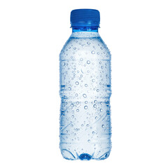 Naklejka premium Clear Plastic Water Bottle With Blue Cap Isolated on Transparent Background