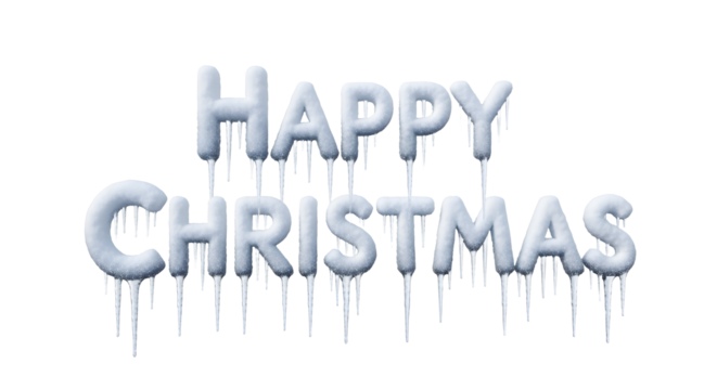 Frosty 'Happy Christmas' text with icicles, perfect for winter holiday greetings.