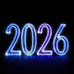 Glowing fiber light forming 2026 on black backdrop