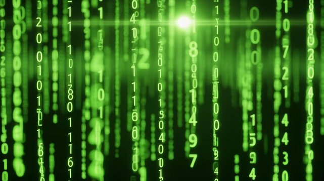 Abstract green data stream background with falling digital numbers simulating a cybersecurity matrix effect