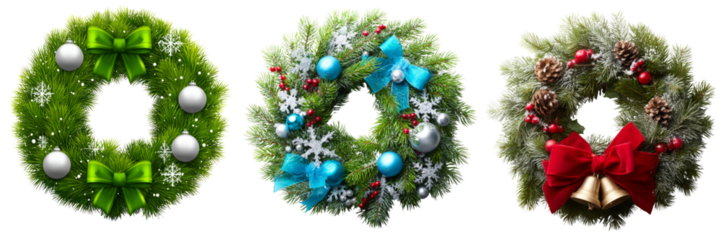 Festive christmas wreaths with transparent background holiday decor home studio close-up