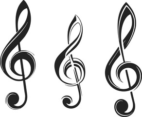 Obraz premium Treble clef symbols sketch hand drawn set of three stylized music notation. Vector illustration