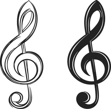 Treble clef symbols sketch and bold hand drawn style black and white. Vector illustration