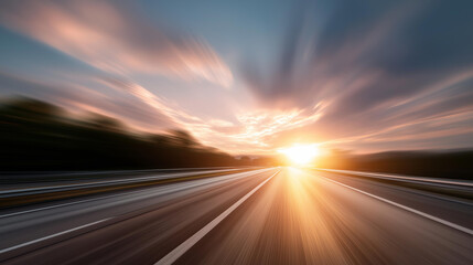 Motion blur capturing automobile speed on highway, abstract style conveying excitement and progress concept, perfect for transportation technology lifestyle visualization, dynamic