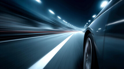 Fototapeta premium Motion blur capturing automobile speed on highway, abstract style conveying excitement and progress concept, perfect for transportation technology lifestyle visualization, dynamic