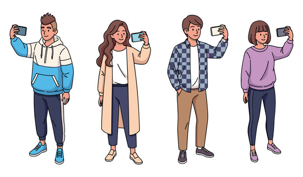 Diverse group of young adults taking selfies - Powered by Adobe