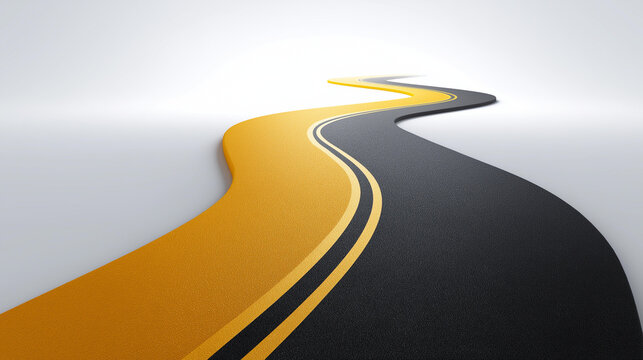 Highway splits into two divergent paths isolated on white background, decision concept, choice visualization, fork in road metaphor, directional options, pathway selection symbolis
