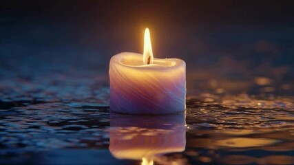 Glowing candle flame flickering in tranquil water, perfect for meditation and peaceful reflection video scene