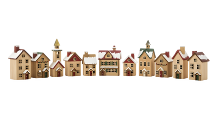 Charming miniature village with snow-dusted rooftops evokes a cozy winter wonderland.