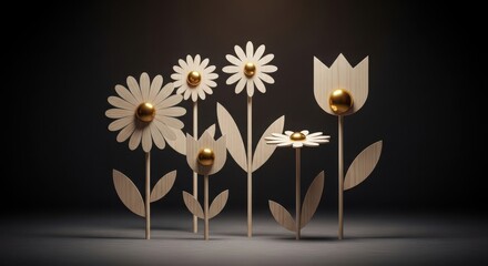 Elegant white flowers with golden centers on dark background