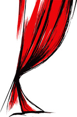 Red curtain sketch hand drawn style, dramatic stage drapery tied to side. Vector illustration