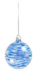 3D Blue and White Striped Christmas Ball Ornament on a String