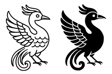 Icon for Chinese New Year, phoenix vector, outline and silhouette versions