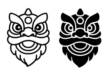 Icon for Chinese New Year, lion dance vector, outline and silhouette versions