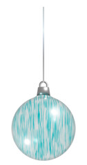 3D Aqua and White Striped Christmas Ball Ornament on a String