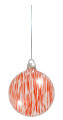 3D Red and White Striped Christmas Ball Ornament on a String