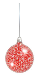 3D Red Glitter Speckled Christmas Ball Ornament on a String