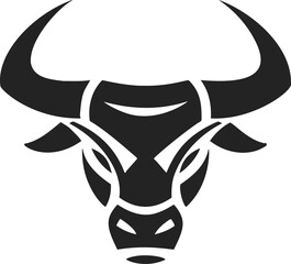 Bull head stylized sketch, hand drawn vector, bold geometric black silhouette. Vector illustration