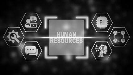 Human Resources concept with icons for A I technology and teamwork artificial intelligence