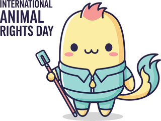 Cute cartoon character celebrates international animal rights day holding a microphone and wearing a blue uniform, Generative Ai
