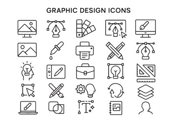Modern Minimal Vector Icons with Cursor, Layers, and Creative Process Symbols