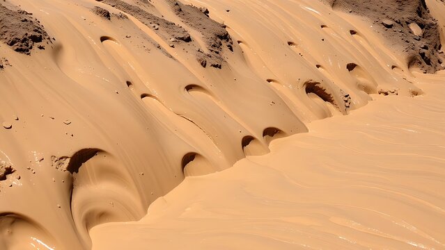 phonolite. Muddy slurry flowing down a hillside, creating viscous patterns in natural daylight. ESG reports, sustainability campaigns, designed for environmental awareness campaigns.