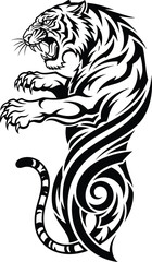 Tribal Tiger Illustration – Isolated on Transparent Background Fierce Roaring Tiger Tattoo Style Vector Art