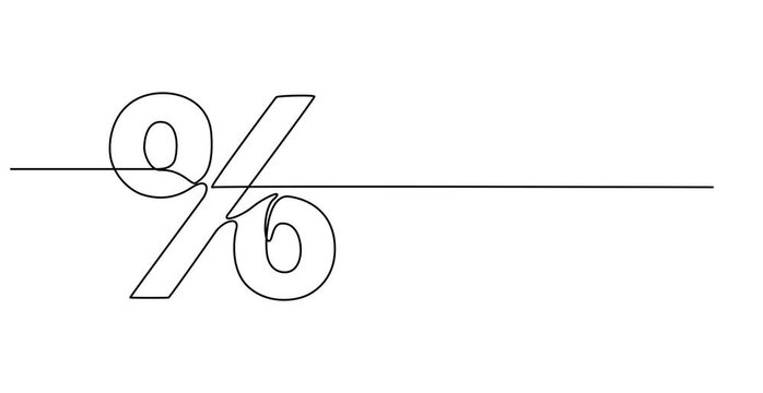 Animated self drawing of  Linear background of percent sign. One continuous line drawing of a percent sign. Vector illustration. Linear percent icon isolated, Percent sign line art silhouette.