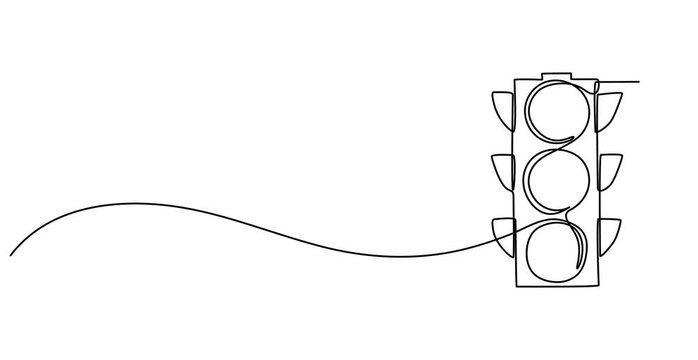 Animated self drawing of  Light traffic one line continuous. Light traffic line art. Hand drawn vector art, Continuous one line drawing 