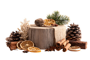 Festive christmas decoration with natural elements isolated on transparent background