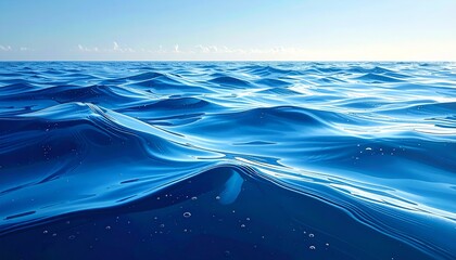 Blue ocean water surface with gentle waves and soft ripples, calm sea texture and natural aquatic background for serene marine visuals