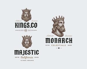 vintage Monarch king solomon crown face head logo template
