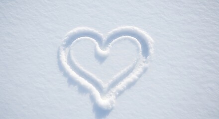 A delicate heart shape drawn in fresh white snow on a bright winter day
