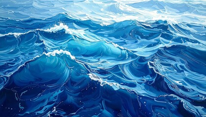 Blue ocean water surface with gentle waves and soft ripples, calm sea texture and natural aquatic background for serene marine visuals